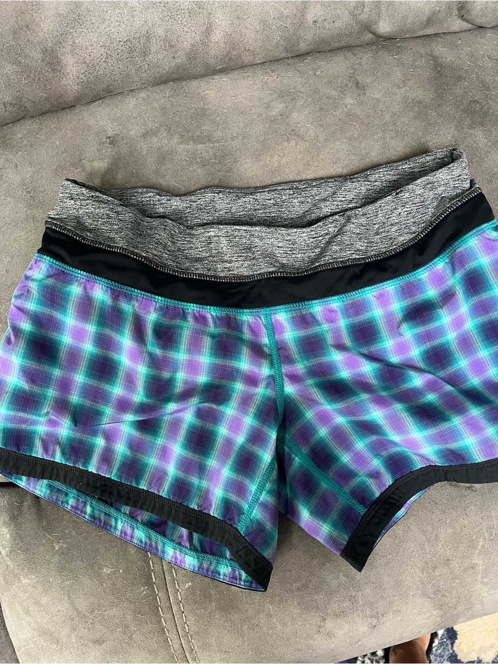 lululemon athletica Plaid Performance Shorts in Teal & Purple